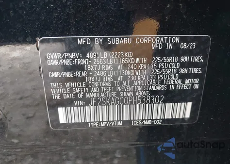 2023 Subaru Forester Sport from USA, damaged, VIN JF2SKAGC0PH538302